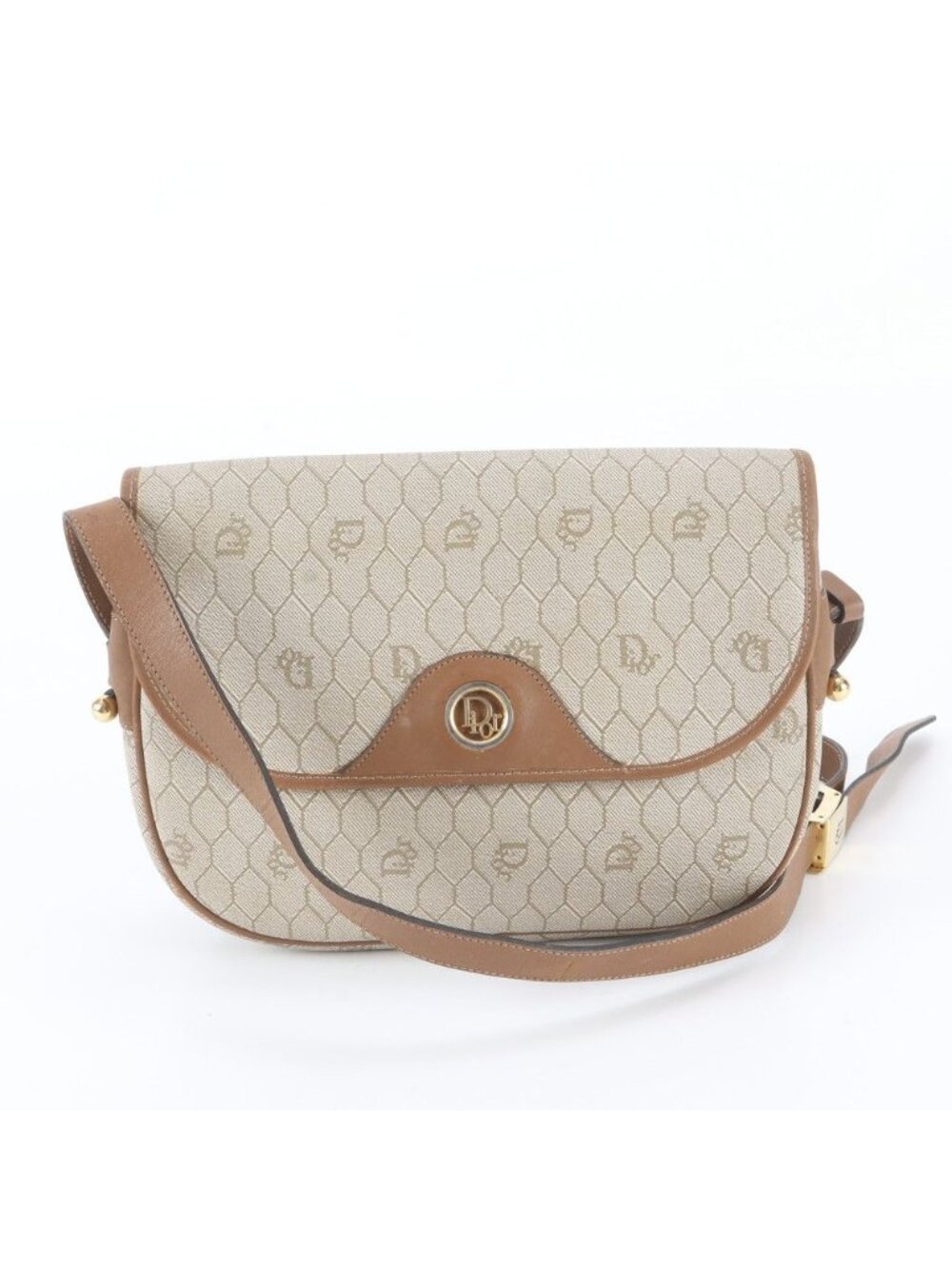 Dior Honeycomb Leather Shoulder Bag Crossbody Brown